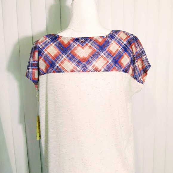 TEE*SLEEVELESS SHIRT*ENERGE BRAND*WOMEN XL*PLAID, STAR & FLORAL DETAILS. - Picture 5 of 8